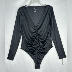 A New Day NWOT Body Suit V-neck Ruched Long Sleeve Witchy Goth Dark Romantic SzL